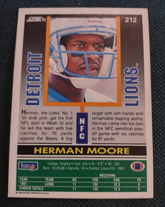 1992 Score #212 Herman Moore - Football Card NM-MT