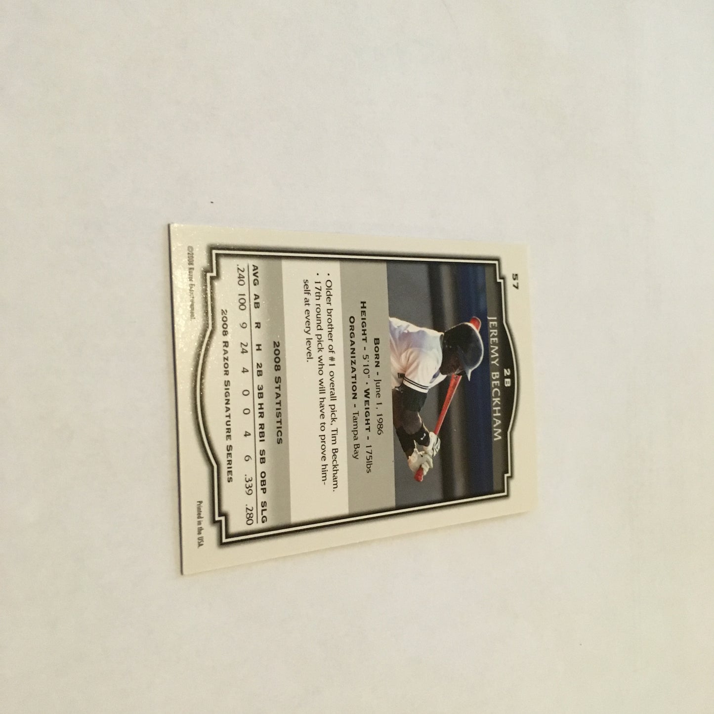 2008 Razor Signature Series Black #57 Jeremy Beckham - Baseball Card - (Ser)