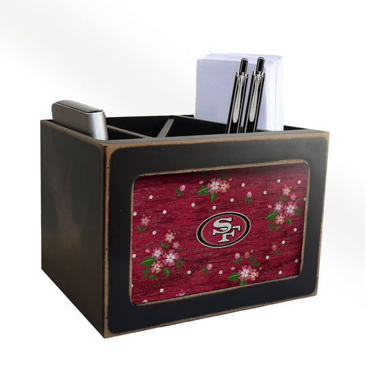SF 49ers NFL Floral Desktop Organizer: MDF, team logo, floral design. 4"x5"x4", 4 compartments. Officially Licensed by the NFL.