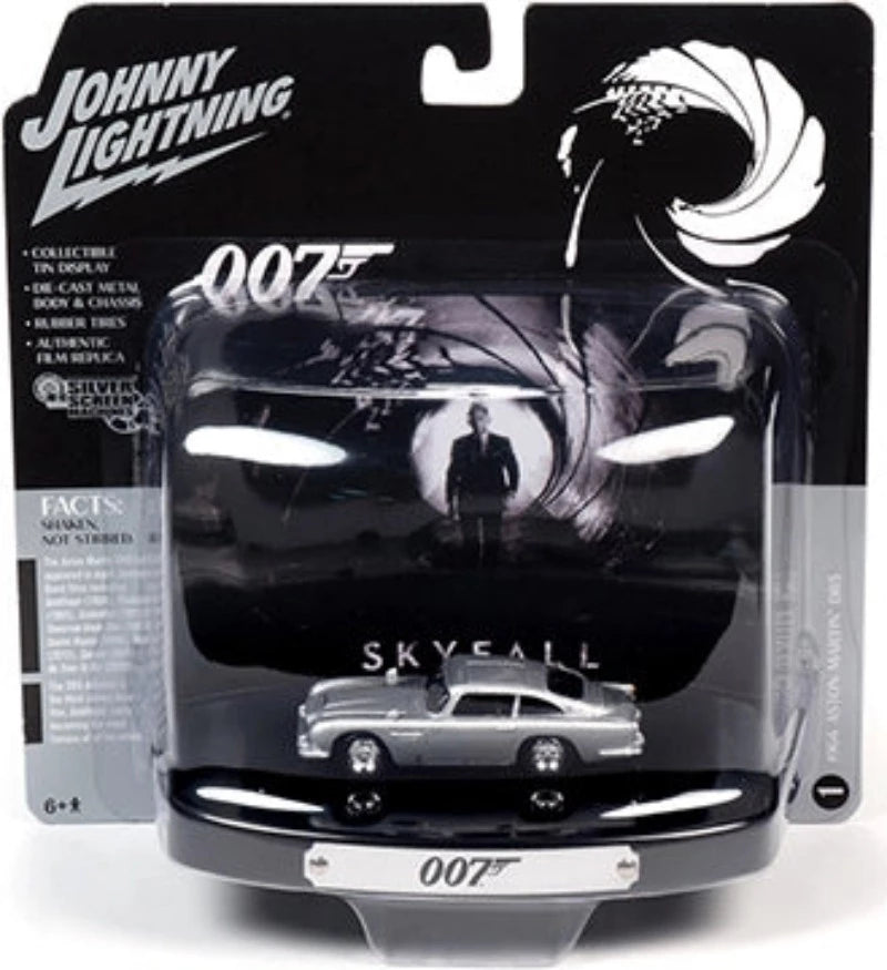1964 Aston Martin DB5 Silver Birch with Collectible Tin Display "007" "Skyfall" Movie ( 1/64 Diecast Model Car by Johnny Lightning