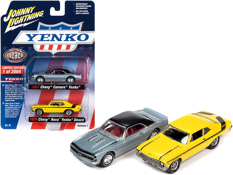 1967 Chevrolet Camaro Yenko Blue w/ Black Top & 1970 Chevrolet Nova Yenko Yellow MCACN Limited Edition - 2004 pcs 1/64 Diecast Car by Johnny Lightning