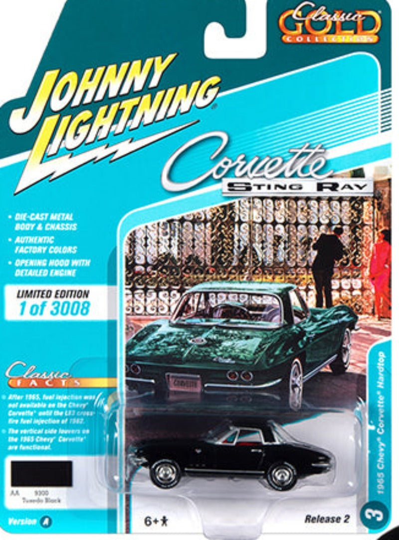 1965 Chevrolet Corvette Hardtop Tuxedo Black w/ Red Interior "Classic Gold Collection" Limited Edition - 3008 pcs 1/64 Diecast Car by Johnny Lightning