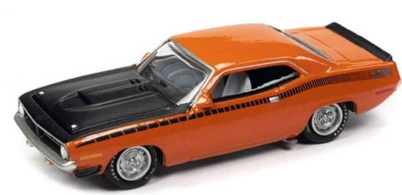 1970 Plymouth AAR Barracuda Vitamin C Orange w/ Black Stripes & Hood & Collector Tin Limited Edition to 4540 pcs. 1/64 Diecast Car by Johnny Lightning