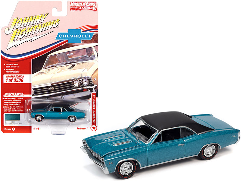 1967 Chevrolet Chevelle SS Emerald Turquoise Metallic w/ Black Top Limited Edition to 3508 pcs "Muscle Cars USA" 1/64 Diecast Car by Johnny Lightning