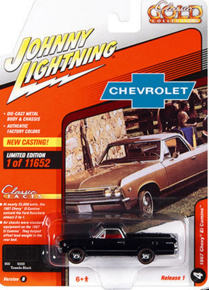 1967 Chevrolet El Camino Tuxedo Black with Red Interior "Classic Gold Collection" Series Limited Edition to 11652 pieces Worldwide 1/64 Diecast Car