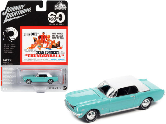 1965 Ford Mustang Light Blue w/ White Top James Bond 007 "Thunderball" (1965) Movie "Pop Culture" 2022 Release 3 1/64 Diecast Car - Johnny Lightning