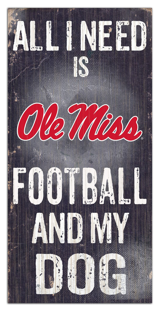 Mississippi {Ole Miss} Rebels "All I Need Is Football And My Dog" 6" x 12" Distressed Wood Sign by Fan Creations