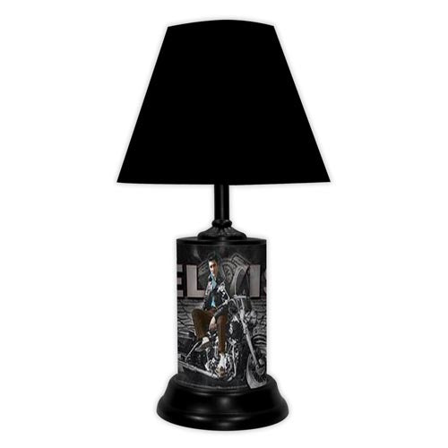 Table Lamp featuring Elvis Presley Motorcycle design with black base and black shade.