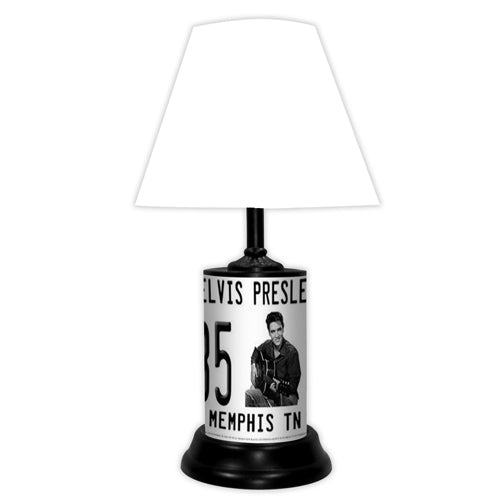 Table Lamp that features Elvis Presley black and white design with black base and white shade