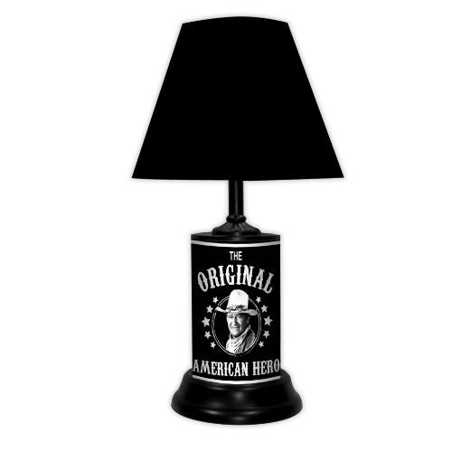 John Wayne Black and White Table Lamp with black base and black shade.