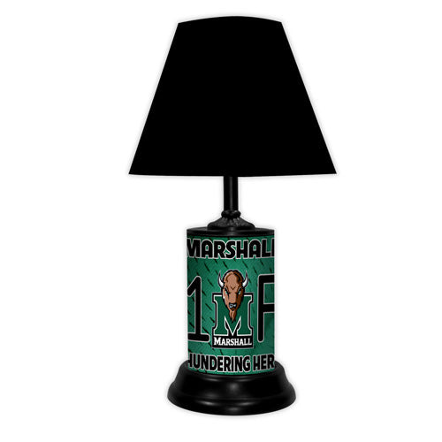 Marshall Thundering Herd tabletop lamp featuring team colors, logo and wording "#1 Fan" with black base and black shade