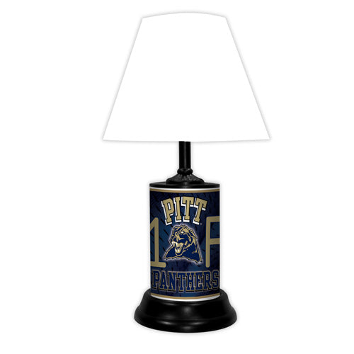 Pittsburgh "PITT" Panthers tabletop lamp featuring team colors, logo and wording "#1 Fan" with black base and white shade