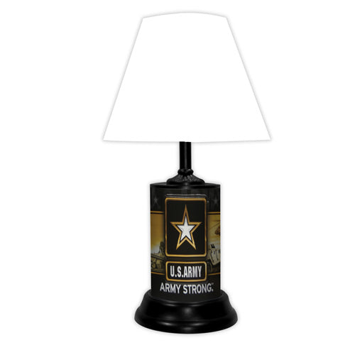 United State Army "Army Strong" Tabletop Lamp with black base and white shade.