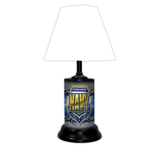 United States Navy Tabletop Lamp with black base and white shade.