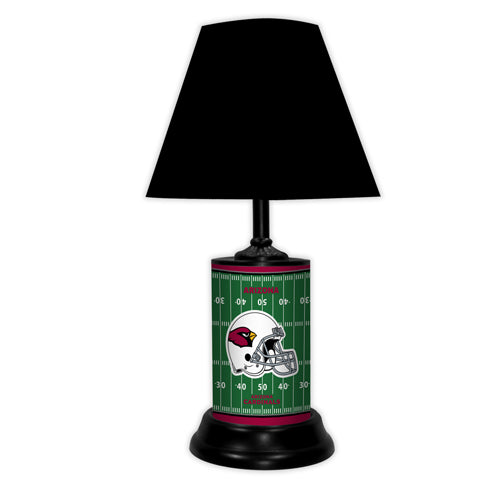 Arizona Cardinals lamp with football field graphics and helmet logo with black base and black shade