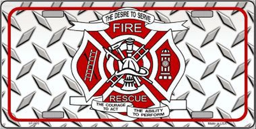 Fire Fighter Rescue 6" x 12" Metal License Plate Tag LP-020