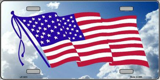 American Flag Cloud 6" x 12"  Novelty Metal License Plate Tag LP-1211