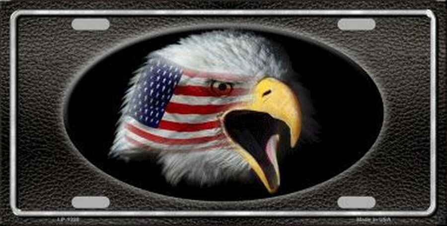 American Flag Eagle 6" x 12" Black Novelty Metal License Plate Tag LP-1320