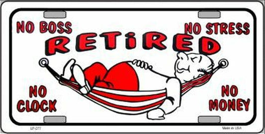 Retired With Hammock 6" x 12" Metal Novelty License Plate Tag LP-277