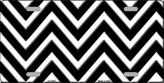 Black White Chevron 6" x 12" Metal Novelty License Plate Tag LP-4467