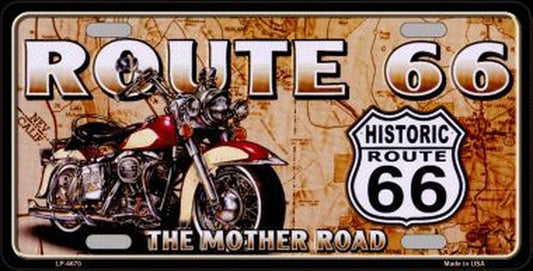 Route 66 Mother Road 6" x 12" Metal License Plate Tag LP-4670