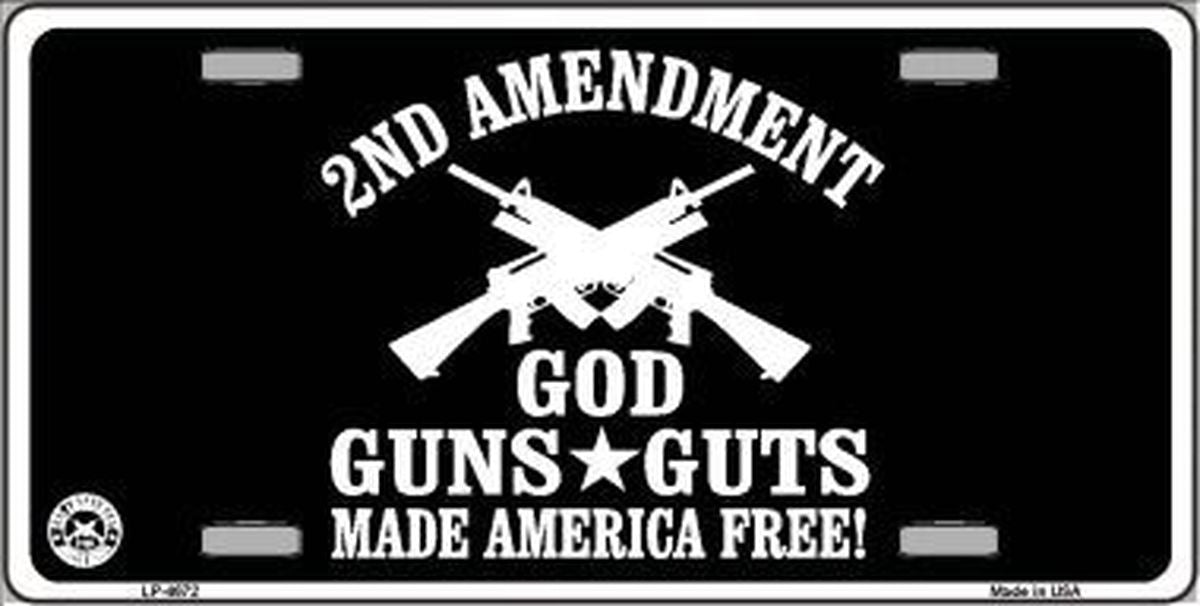 God, Guns, Guts 6" x 12" Metal License Plate Tag LP-4672