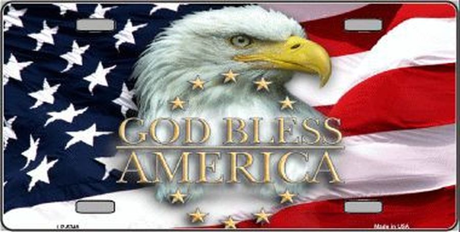 God Bless America Eagle 6" x 12" Metal License Plate Tag LP-5348