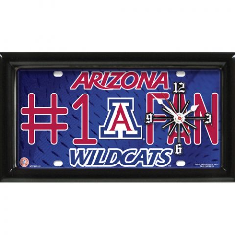 Arizona Wildcats rectangular wall clock features team colors and logo with the wording #1 FAN