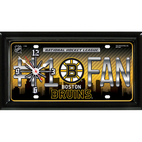 Boston Bruins rectangular wall clock features team colors and logo with the wording #1 FAN