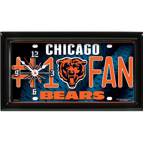 Chicago Bears #1 Fan Clock: 7" x 13" x 1". Team graphics, "#1 FAN" verbiage, satin frame. Quartz movement. Batteries not included.