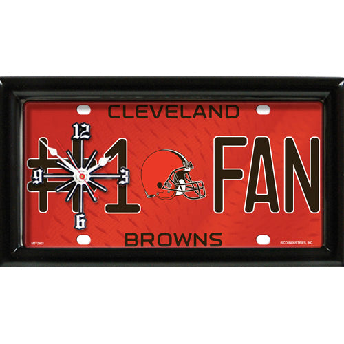 Cleveland Browns NFL #1 Fan Clock: 7" x 13" x 1". Team graphics, "#1 FAN" verbiage, black satin frame. Quartz movement.