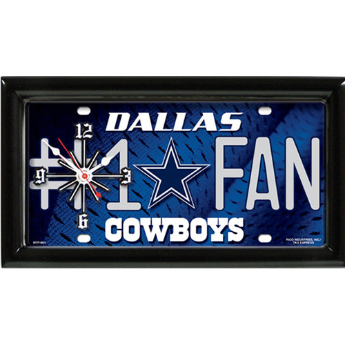 Dallas Cowboys NFL #1 Fan Clock: 7" x 13" x 1". Team graphics, "#1 FAN" verbiage, black satin frame. Quartz movement.