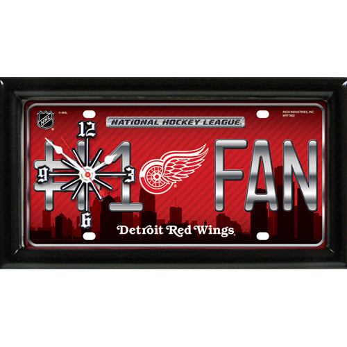 Detroit Red Wings #1 Fan Clock - Team colors & "#1 FAN" verbiage on black frame. 7" x 13" x 1". Quartz movement. Officially Licensed.