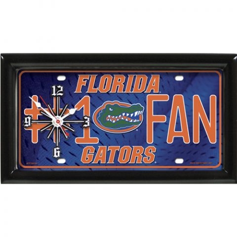 Florida Gators rectangular wall clock features team colors and logo with the wording #1 FAN