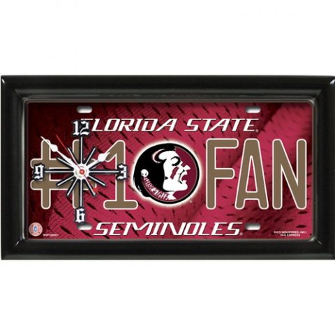 Florida State Seminoles rectangular wall clock features team colors and logo with the wording #1 FAN