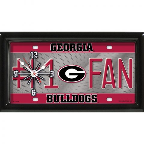 Georgia Bulldogs rectangular wall clock features team colors and logo with the wording #1 FAN