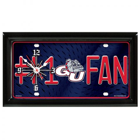 Gonzaga Bulldogs rectangular wall clock features team colors and logo with the wording #1 FAN