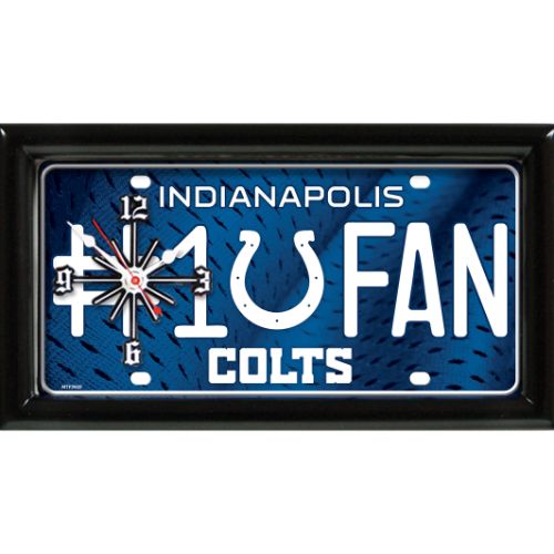 Indianapolis Colts rectangular wall clock features team colors and logo with the wording #1 FAN