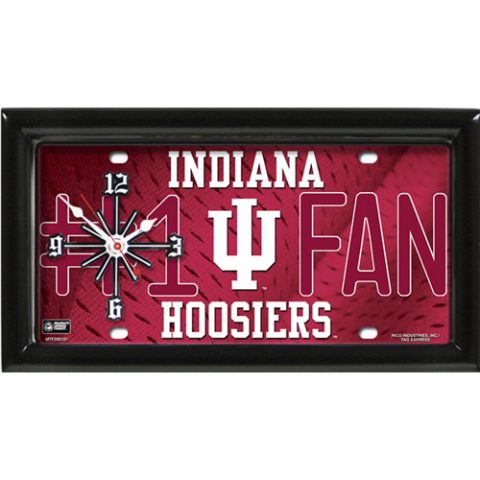 Indiana Hoosiers rectangular wall clock features team colors and logo with the wording #1 FAN