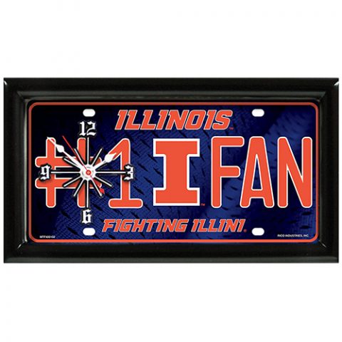 Illinois Fighting Illini rectangular wall clock features team colors and logo with the wording #1 FAN