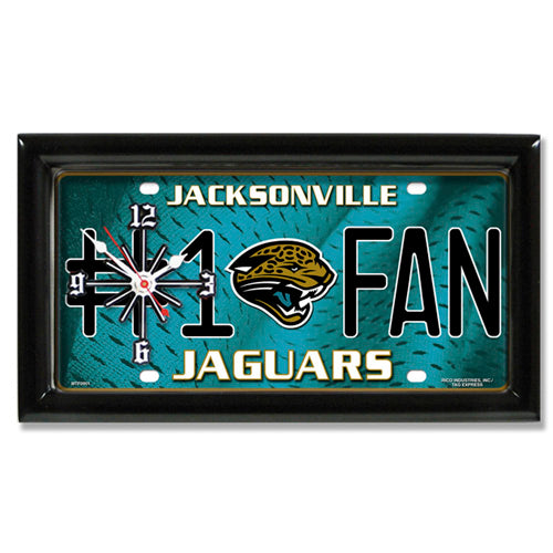 Jacksonville Jaguars rectangular wall clock features team colors and logo with the wording #1 FAN