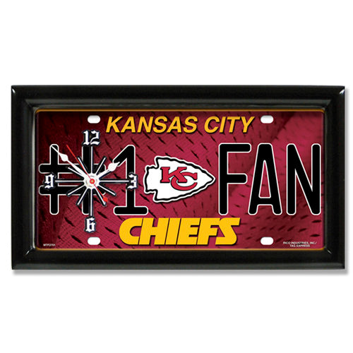 Kansas City Chiefs rectangular wall clock features team colors and logo with the wording #1 FAN