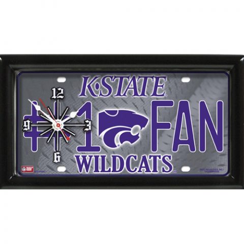 Kansas State Wildcats rectangular wall clock features team colors and logo with the wording #1 FAN