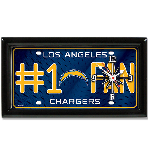 Los Angeles Chargers rectangular wall clock features team colors and logo with the wording #1 FAN