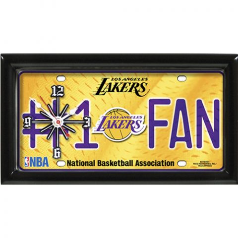 Los Angeles Lakers rectangular wall clock features team colors and logo with the wording #1 FAN