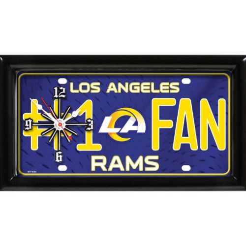 Los Angeles Rams rectangular wall clock features team colors and logo with the wording #1 FAN