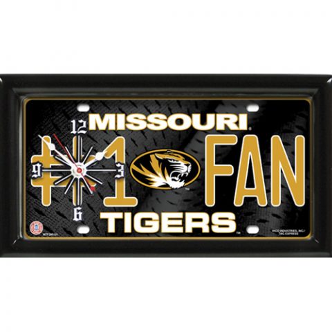 Missouri Tigers rectangular wall clock features team colors and logo with the wording #1 FAN