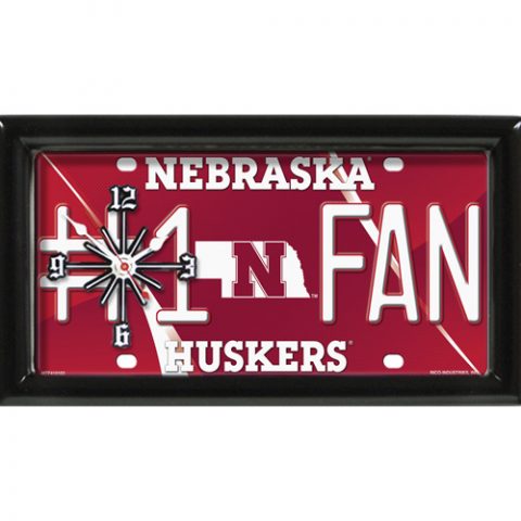 Nebraska Cornhuskers rectangular wall clock features team colors and logo with the wording #1 FAN