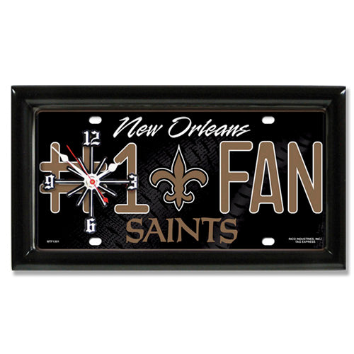New Orleans Saints rectangular wall clock features team colors and logo with the wording #1 FAN