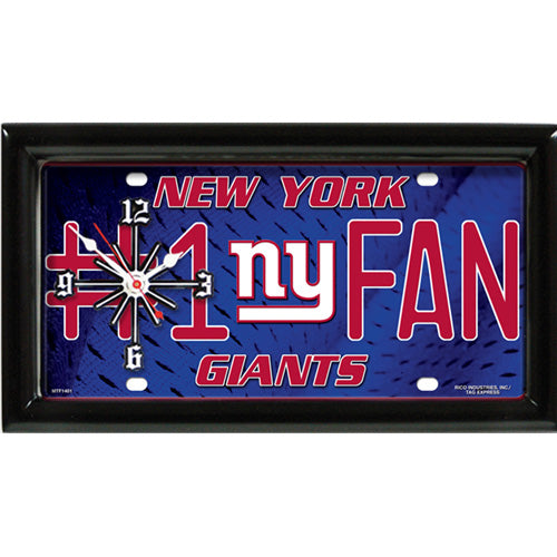 New York Giants rectangular wall clock features team colors and logo with the wording #1 FAN